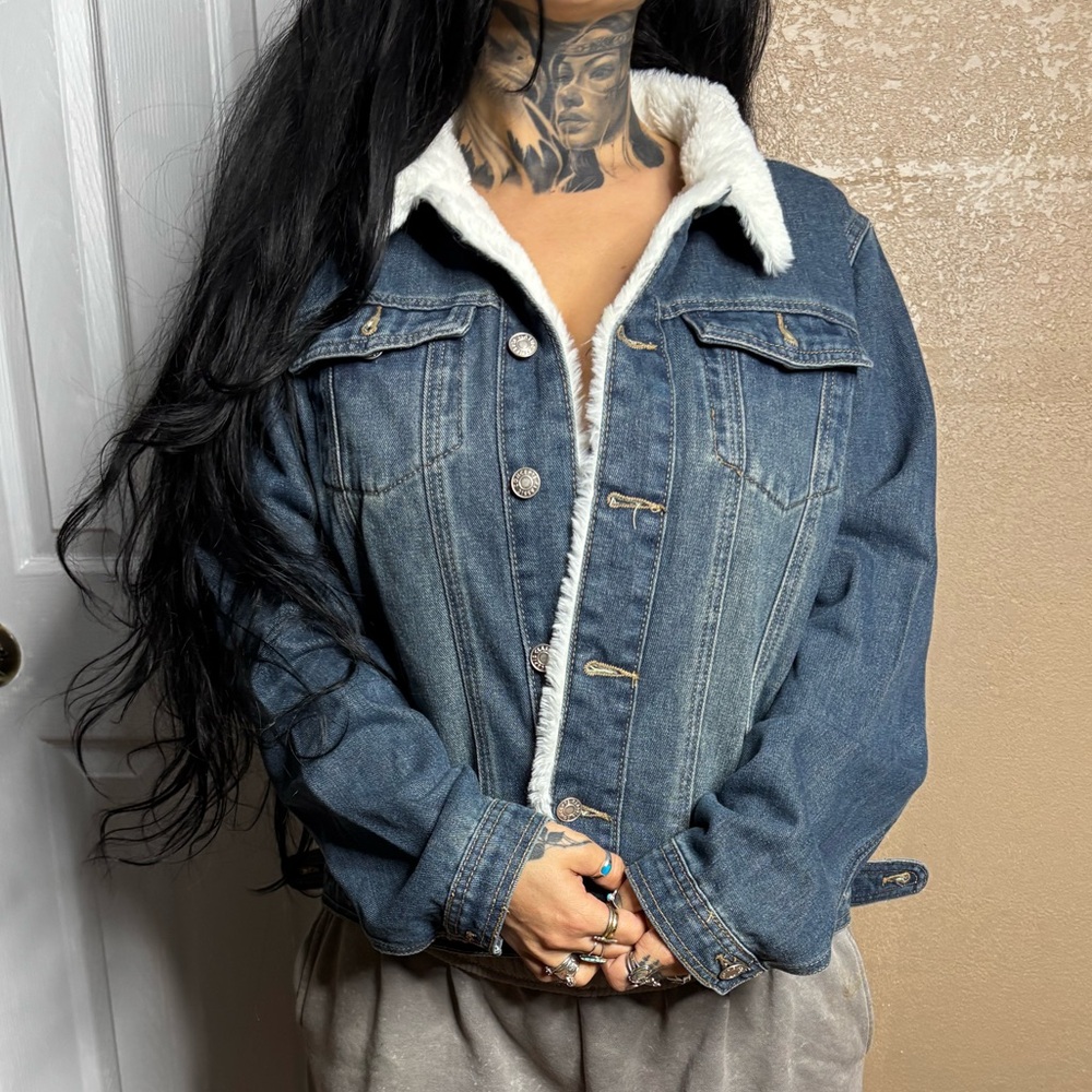 Sherpa-Lined Denim Jacket in Medium Blue